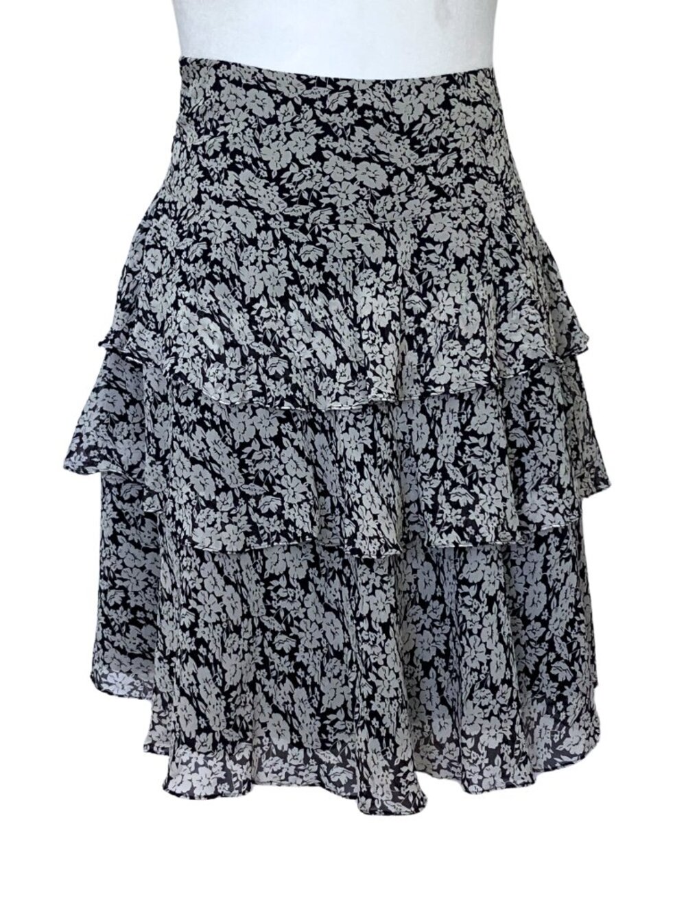 Ralph Lauren Navy 100% Silk Tiered Floral Knee Length Skirt. M/L 10. Cottagecore - Picture 3 of 7